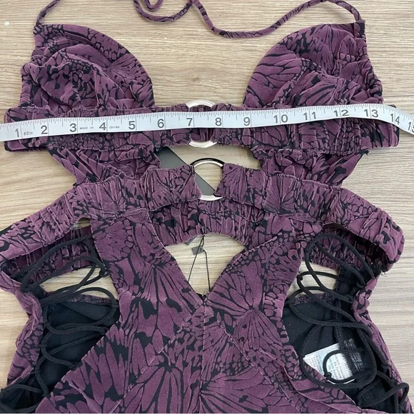 Outcast Clothing Jett Purple Butterfly Burnout Velour Sexy Jumpsuit - Picture 6 of 13